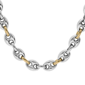 COLLIER ACIER ET DORURE JAUNE GRAIN DE CAFÉ PRESTIGE BOMBEE 54CM