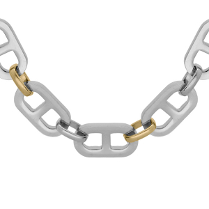 COLLIER ACIER MAILLE PLATE BICOLORE 55CM