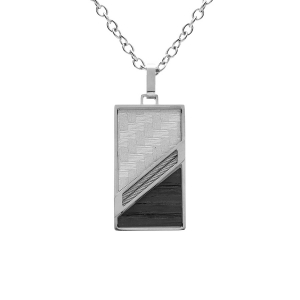 COLLIER ACIER PENDENTIF RECTANGULAIRE CROISILLONS CABLE ET PVD NOIR 50+5CM