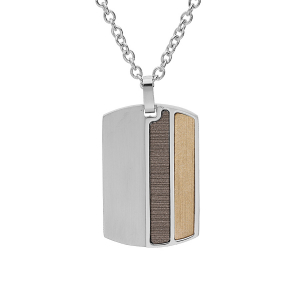 COLLIER ACIER PENDENTIF RECTANGULAIRE 2 BANDES ET ASPECT BOIS 50+5CM