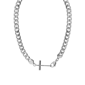 COLLIER ACIER MAILLE GOURMETTE AVEC CROIX HORIZONTAL 53CM