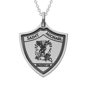 COLLIER ACIER PENDENTIF SAINT MICHEL PROTEGE NOUS 50+5CM
