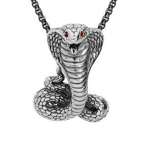 COLLIER ACIER PATINÉ PENDENTIF COBRA 50CM + 5 + 5CM