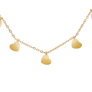 COLLIER ACIER ET PVD DORÉ PAMPILLES MULTI COEURS LISSES 40+5CM