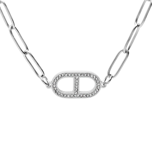 COLLIER ACIER MAILLES RECTANGULAIRES MOTIF OXYDES BLANCS SERTIS 41+4CM