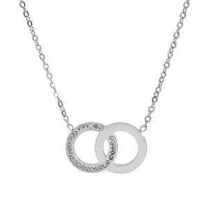 COLLIER ACIER 2 CERCLES ENTRELACÉS 1 LISSE ET 1 AVEC OXYDES BLANCS 40+5CM