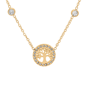 COLLIER ACIER ET PVD DORÉ AVEC INFINI ET ARBRE DE VIE ET OXYDES BLANCS SERTIS 41+5CM