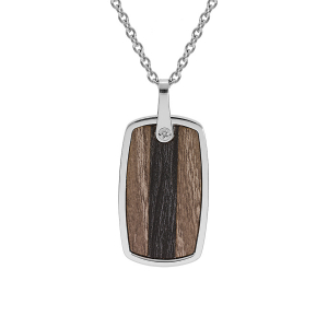 COLLIER ACIER PENDENTIF RECTANGULAIRE dim 35x20 mm ASPECT BOIS 55+5CM