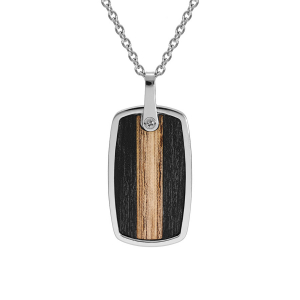 COLLIER ACIER PENDENTIF RECTANGULAIRE dim 35x20 mm ASPECT BOIS 55+5CM