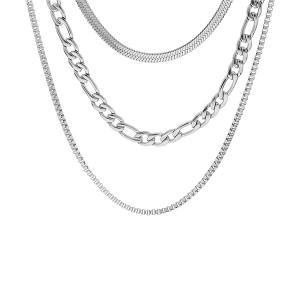 COLLIER ACIER 3 CHAINES 38+5CM