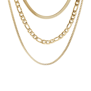 COLLIER ACIER PVD DORÉ 3 CHAINES 38+5CM