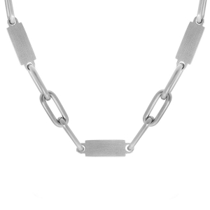 COLLIER ACIER MAT MAILLONS ET PLAQUETTES A GRAVER 55CM+5CM