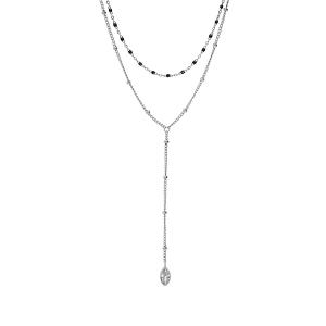 COLLIER ACIER PLONGEANT DOUBLE AVEC BOULES ET RÉSINE NOIRE AVEC OXYDE BLANC SERTI 40+5CM