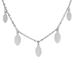 COLLIER ACIER PAMPILLES FEUILLES LISSES 40+4CM