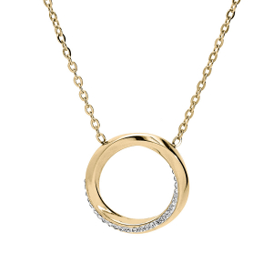 COLLIER ACIER ET PVD DORÉ CERCLE AVEC OXYDES BLANCS SERTIS 40+4CM