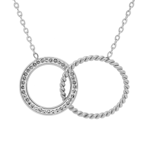 COLLIER ACIER DOUBLE ANNEAU ENTREMÉLÉ 1 AVEC OXYDES BLANCS SERTIS ET 1 TORSADÉ 40+4CM