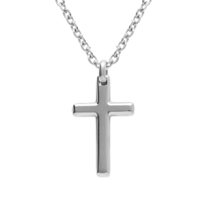 COLLIER ACIER CHAINE GOURMETTE AVEC PENDENTIF CROIX 33 X 17MM  55+5CM