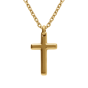 COLLIER ACIER ET PVD DORÉ CHAINE GOURMETTE AVEC PENDENTIF CROIX 33 X 17MM  55+5CM