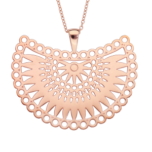 COLLIER ACIER ET PVD ROSE CROCHET MOTIF SOLEIL 45+5CM