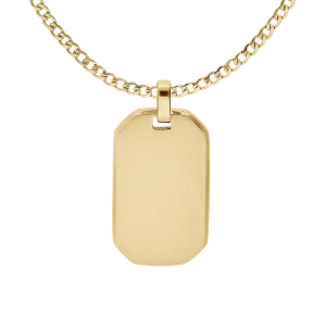 COLLIER ACIER ET PVD DORÉ CHAINE GOURMETTE AVEC PENDENTIF RECTANGULAIRE PANS COUPÉS 30 X 15MM  55+5CM