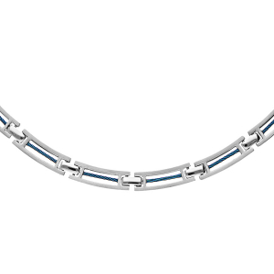 COLLIER ACIER ET CABLE BLEU 49+4CM REGLABLE DOUBLE FERMOIR