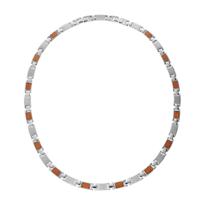 COLLIER ACIER ET ASPECT BOIS  49CM + 4CM REGLABLE DOUBLE FERMOIR