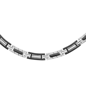 COLLIER ACIER ET PVD NOIR ET CABLE  49CM + 4CM REGLABLE DOUBLE FERMOIR