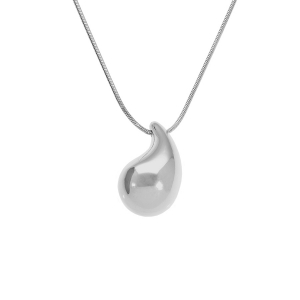 COLLIER ACIER PENDENTIF PETITE GOUTTE INCURVÉE 18MM X 10MM 41+5CM