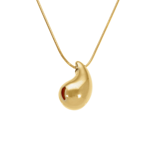 COLLIER ACIER DORÉ PENDENTIF PETITE GOUTTE INCURVÉE 18MM X 10MM 41+5CM