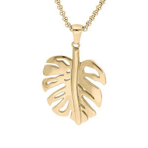 COLLIER ACIER ET PVD JAUNE AVEC PENDENTIF FEUILLAGE 42+4CM