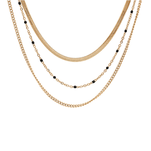 COLLIER ACIER ET PVD JAUNE 3 RANGS 42+4CM