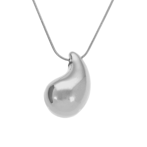 COLLIER ACIER PENDENTIF GRANDE GOUTTE INCURVÉE  (dim 33mm x 18 mm)  41+5CM