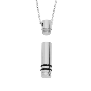 COLLIER ACIER  PORTE POUDRE  PENDENTIF TUBE DEVISSABLE  50+5CM
