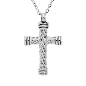 COLLIER ACIER PORTE POUDRE  PENDENTIF CROIX 50+5CM (LIVRÉ AVEC UN ENTONNOIR)