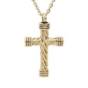 COLLIER ACIER ET PVD DORÉ PORTE POUDRE  PENDENTIF CROIX 50+5CM (LIVRÉ AVEC UN ENTONNOIR)