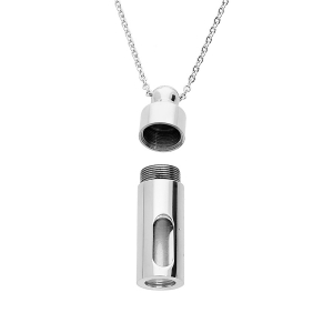 COLLIER ACIER PORTE POUDRE  PENDENTIF TUBE DÉVISSABLE VITRÉ  50+5CM