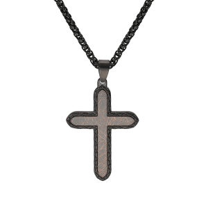 COLLIER ACIER PATINÉ AVEC CROIX MARRON 40x30MM  60CM