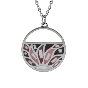 COLLIER ACIER STELLA MIA PENDENTIF ROND RÉSINE ET NACRE BLANCHE ET ROSE 45+5CM