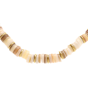 COLLIER ACIER ET PVD DORÉ RONDELLES COQUILLAGE NACRÉ 35+9CM