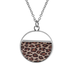 COLLIER ACIER PENDENTIF ROND AVEC RÉSINE LEOPARD 45+5CM