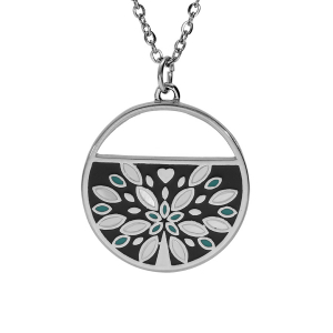 COLLIER ACIER STELLA MIA ROND DIAM 22 MM  RÉSINE ET NACRE 45+5CM