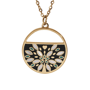 COLLIER ACIER STELLA MIA ET PVD DORÉ PENDENTIF ROND AVEC RÉSINE 45+5CM