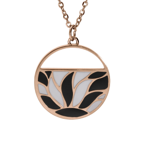 COLLIER ACIER ET PVD ROSE STELLA MIA PENDENTIF ROND AVEC RÉSINE BLANCHE ET NOIRE 45+5CM
