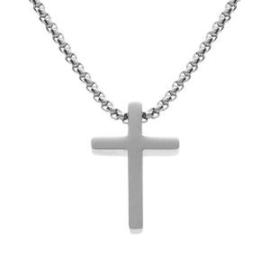 COLLIER ACIER CHAINE JASERON PENDENTIF CROIX  SATINÉE  20 x 12MM  50CM RÉGLABLE 45CM