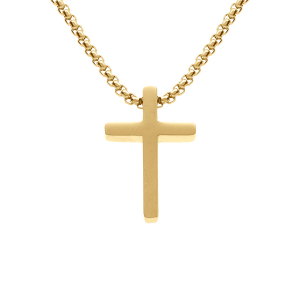 COLLIER ACIER DORÉ CHAINE JASERON PENDENTIF CROIX SATINÉE 20 x 12MM  50CM RÉGLABLE 45CM