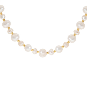 COLLIER ACIER ET PVD DORÉ PERLES BLANCHES DE CULTURE D'EAU DOUCE 40+5CM