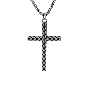COLLIER ACIER PENDENTIF CROIX DIM 50MM X 35 MM PATINÉE 50+5CM