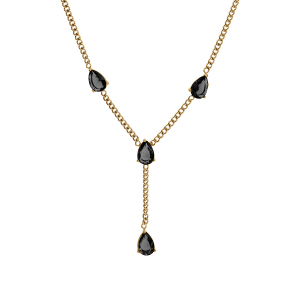 COLLIER ACIER ET PVD DORÉ FORME Y OXYDES NOIRS 39.5+4CM