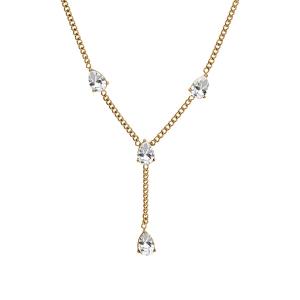 COLLIER ACIER ET PVD DORÉ FORME Y OXYDES BLANCS 39.50+4CM