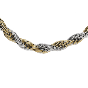 COLLIER ACIER ET PVD BICOLORE MAILLE CORDE 4MM  45+5CM